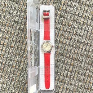 Vintage Red Leather Stainless Steel SWATCH.